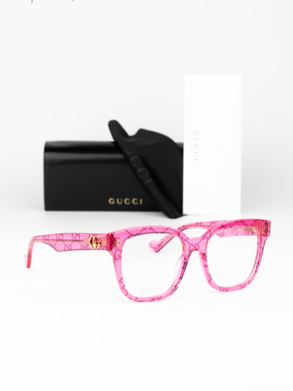 Gucci Women Eyeglasses Transparent Pink Demo Square GG0958O 011 NEW AUTHENTIC